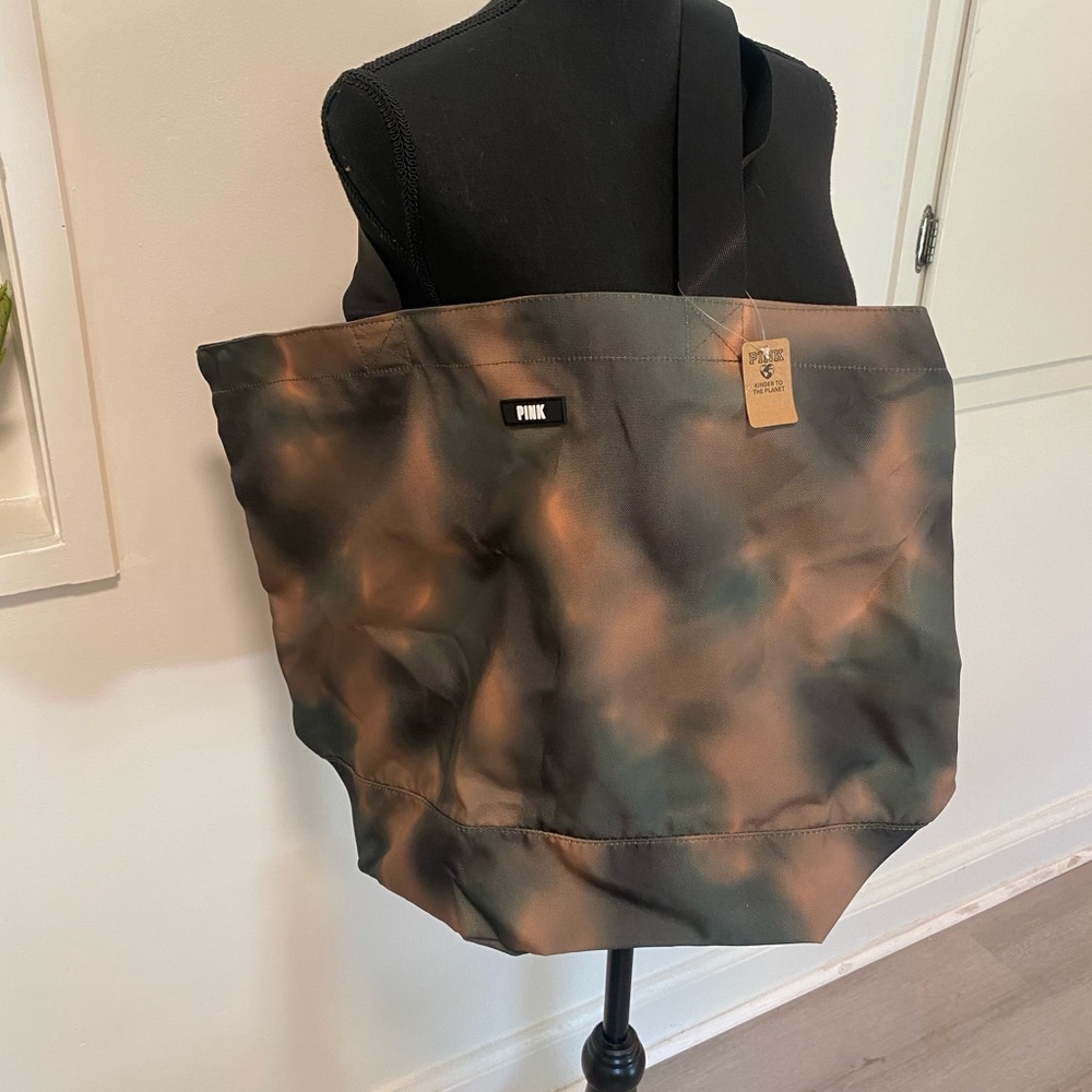 Victoria's Secret Pink Ombre Tie Dye 21" Tote Weekender Bag Black Brown NWT